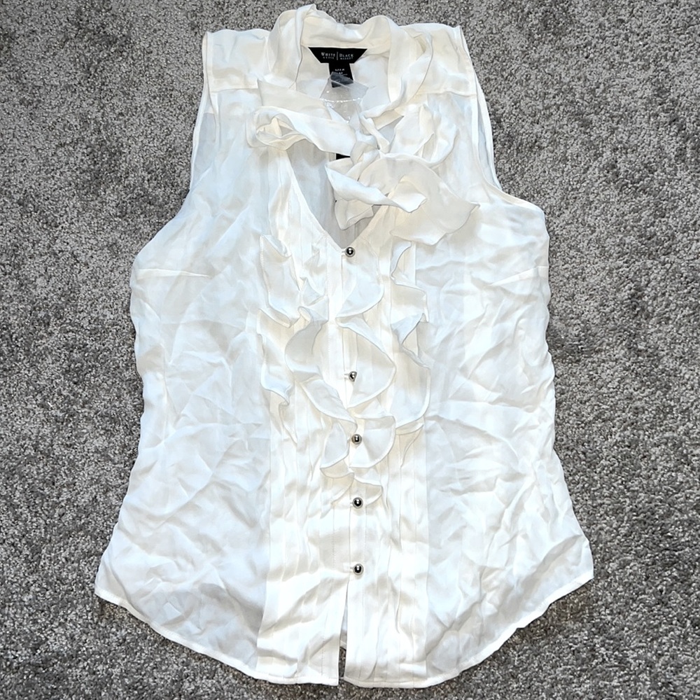 New White House black market shirt top button front blouse silk tie neck Nwt